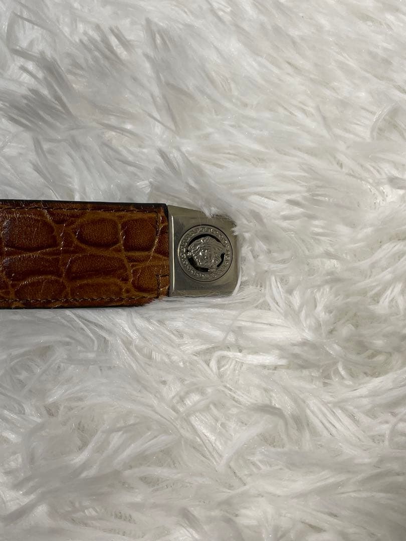 VERSACE ヴェルサーチ 型押しレザーベルト ブラウン 本革　幅3cm