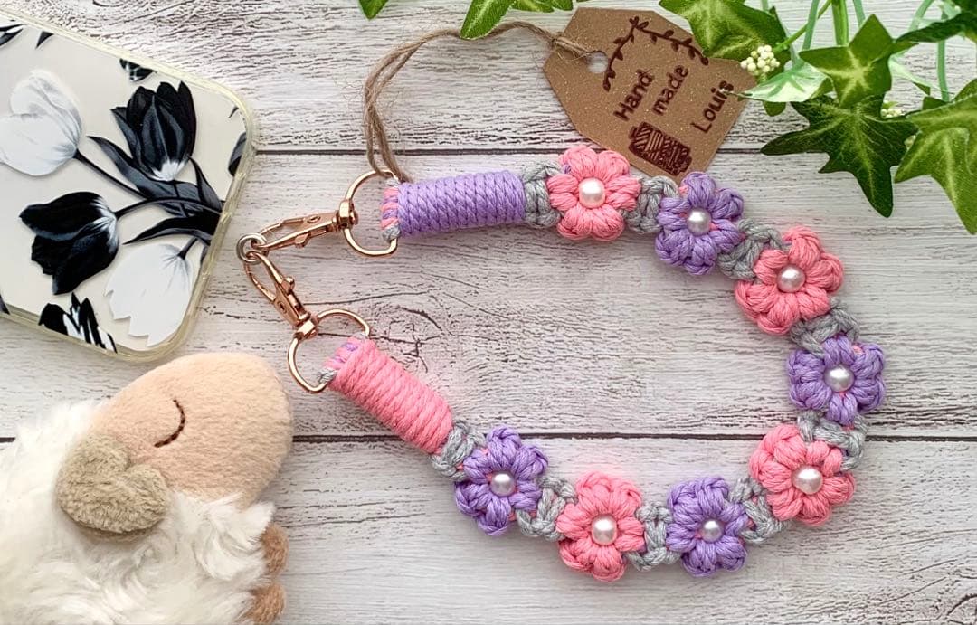 ハンドメイド マクラメ フラワー ハンド ストラップ キーホルダー AL4-8