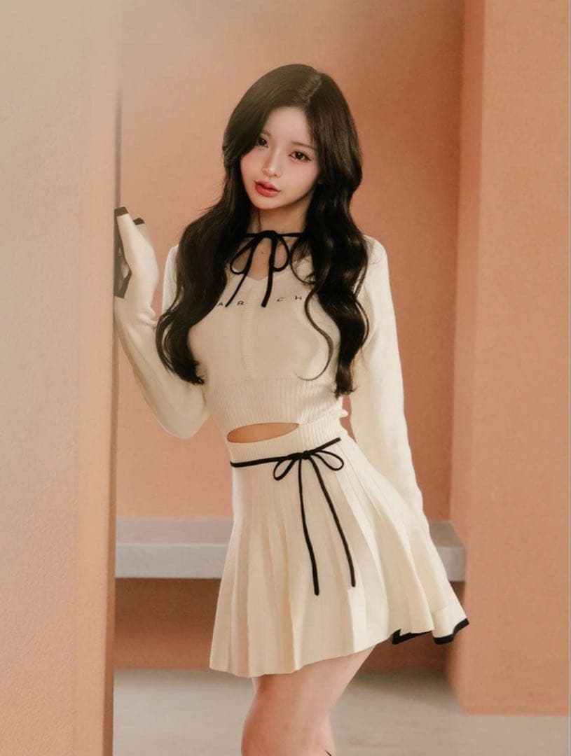 （最安値）ウエストオープンリボンデザインニットミニワンピース Darich