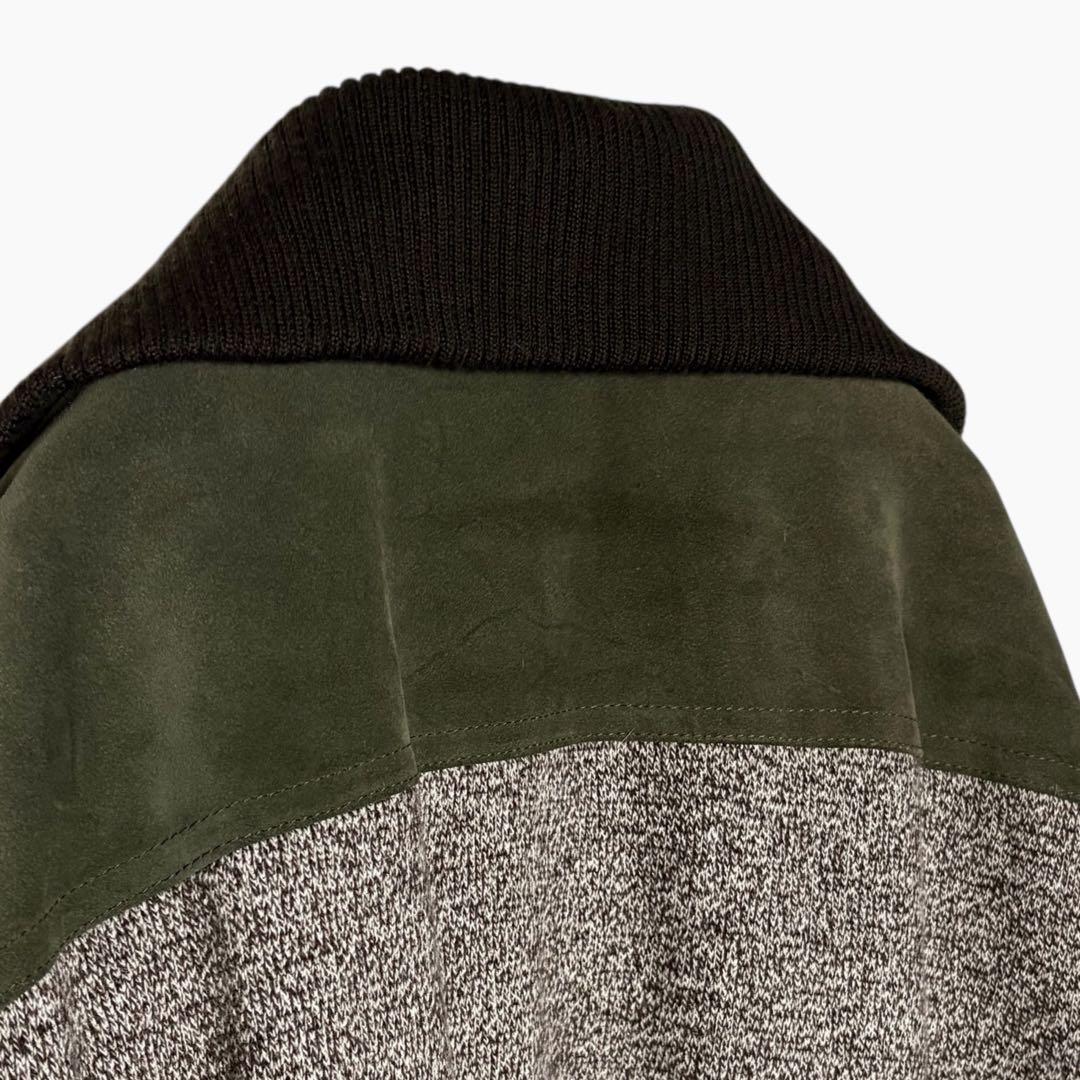 イタリア製 スエードレザージャケット 茶色×緑 XL 切り替えウールブルゾン