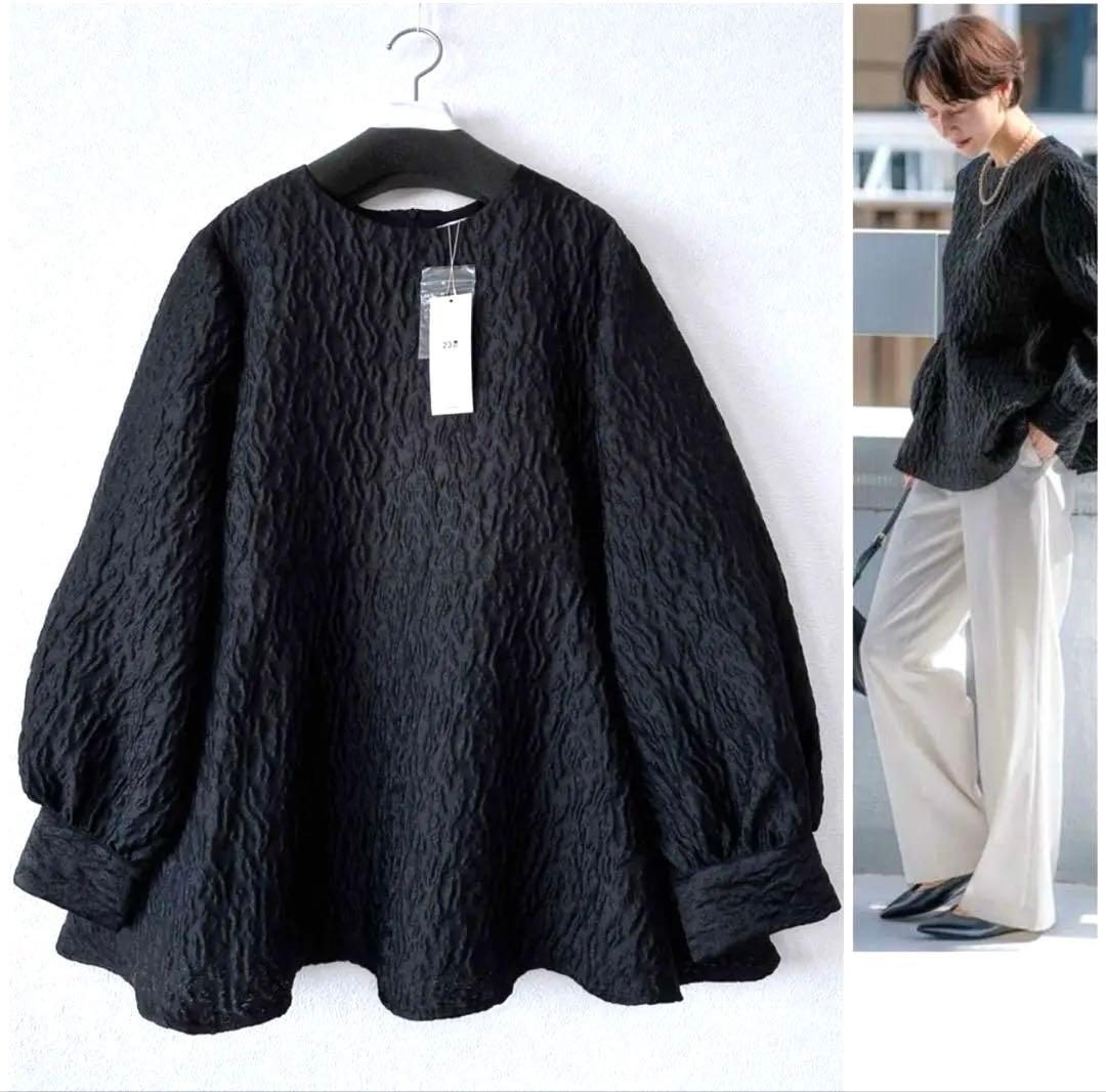 大きいサイズ48＊２３区 米沢産 ジャカードペプラム トップス＊自由区ICB組曲