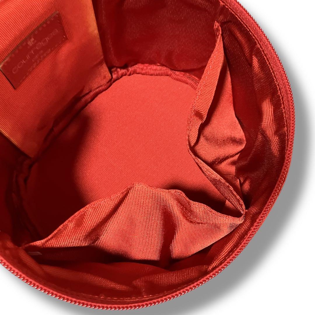 クレージュ 未使用品 フランス製 ビッグロゴ ストライプ バニティバッグ レッド