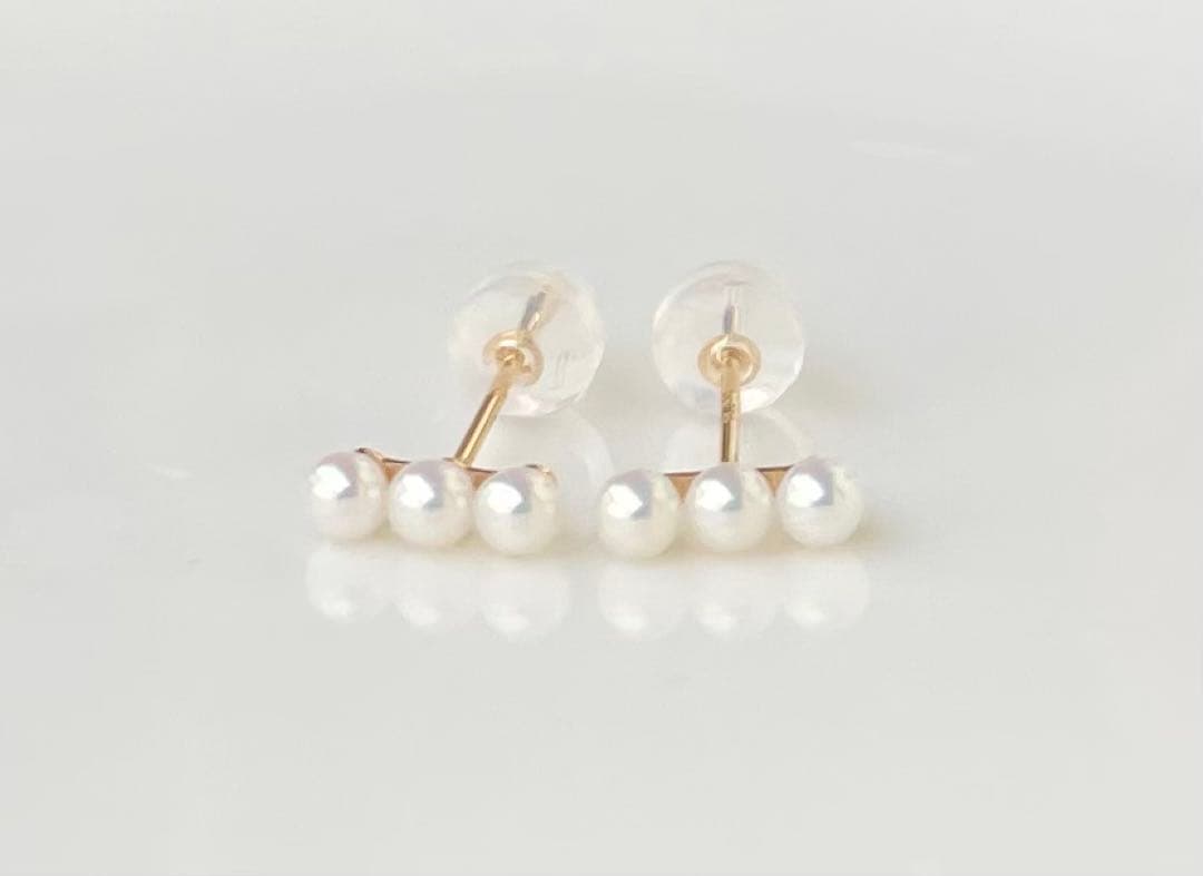 ミラー調本真珠 ほぼ無傷 k18 18金 ミニマルデザイン ピアス 一点物