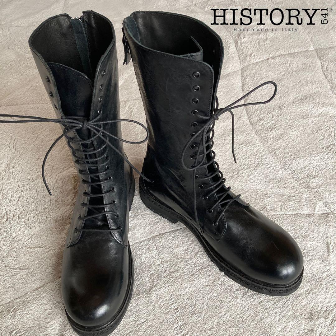 未使用品　HISTRY541 レザーレースアップブーツ　 イタリア製　ブラック