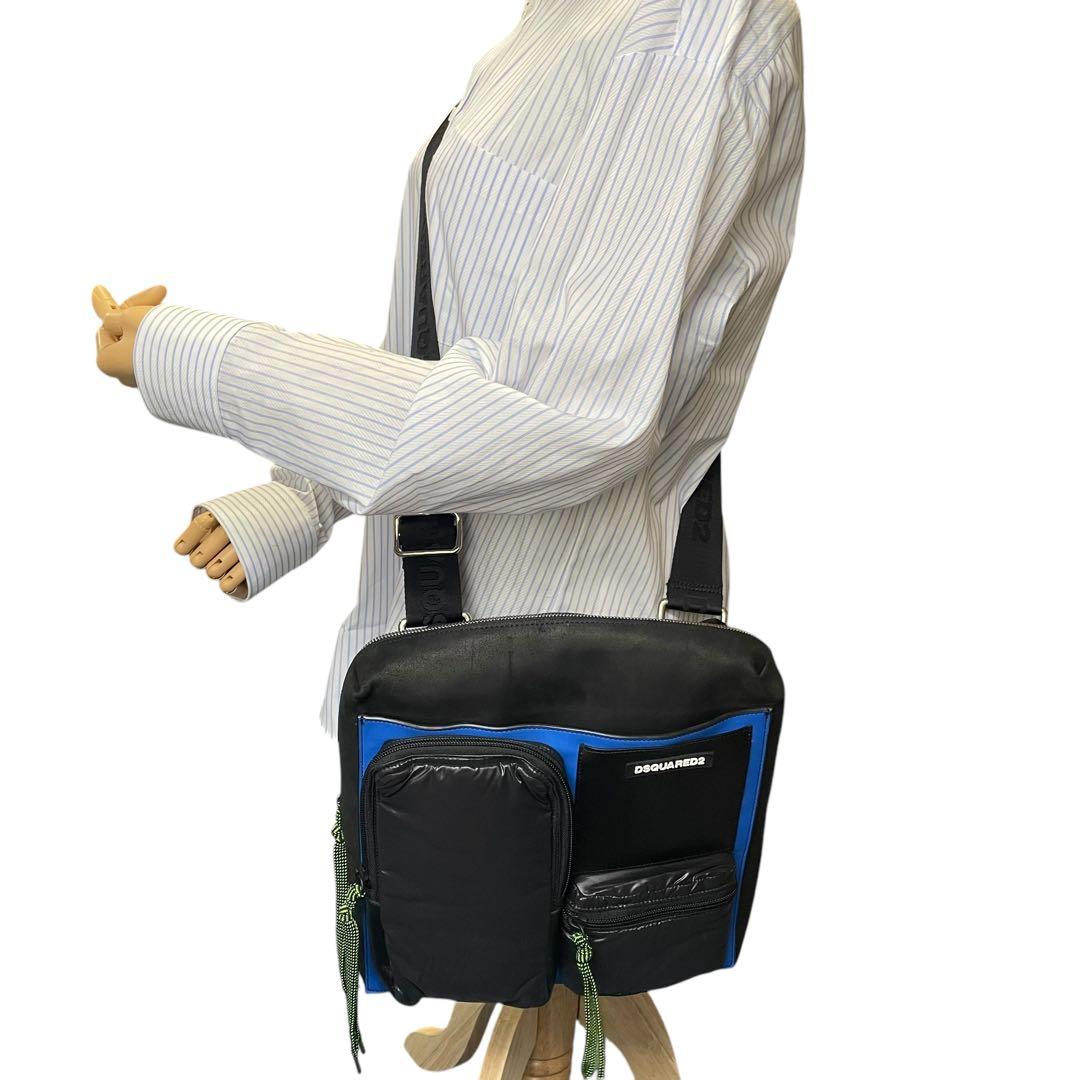 ディースクエアード ショルダーバッグ 斜め掛け スクエア 多収納 ナイロン 黒