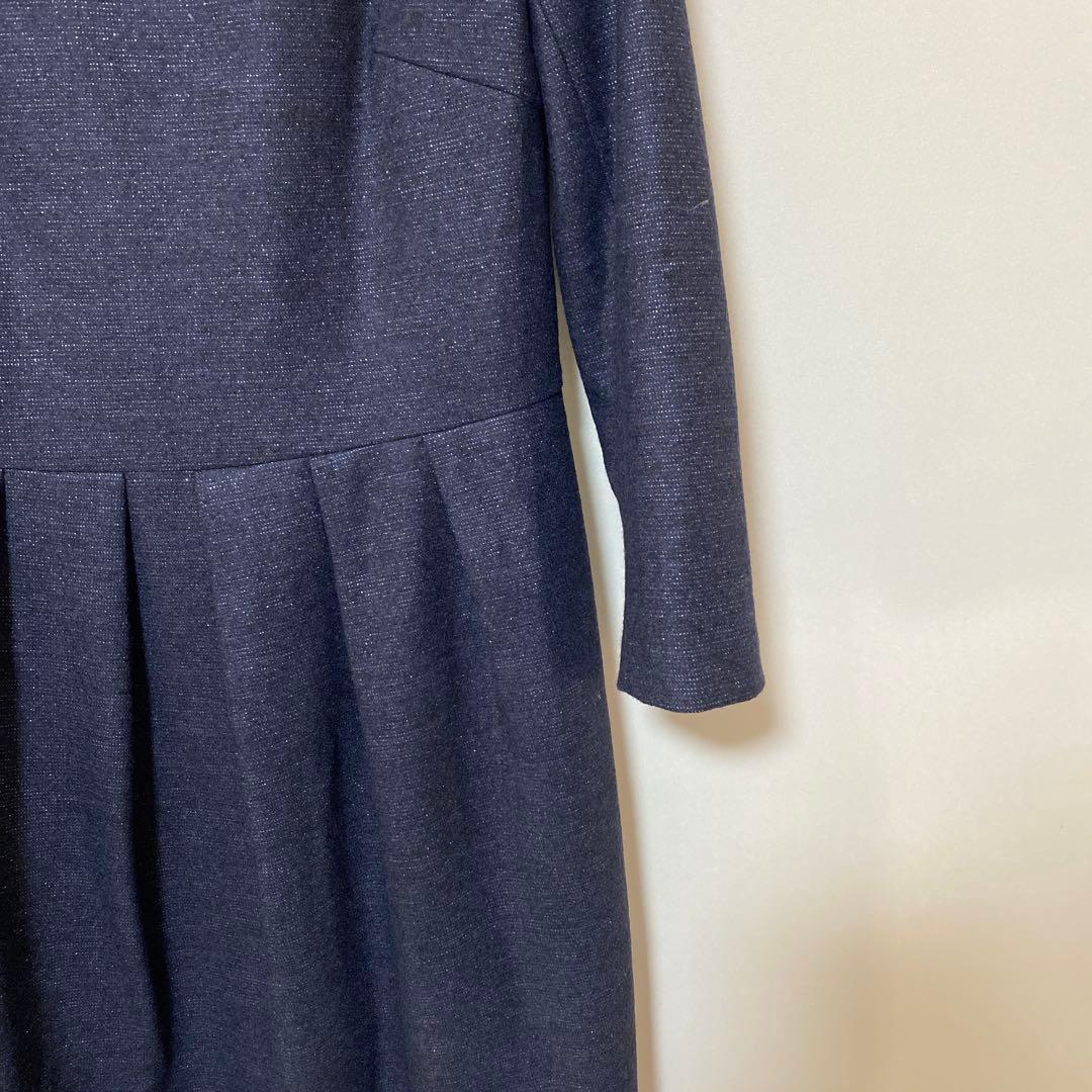 23区 濃紺 ネイビー ラメ入り 七分袖 38 ワンピース 春秋 DMW