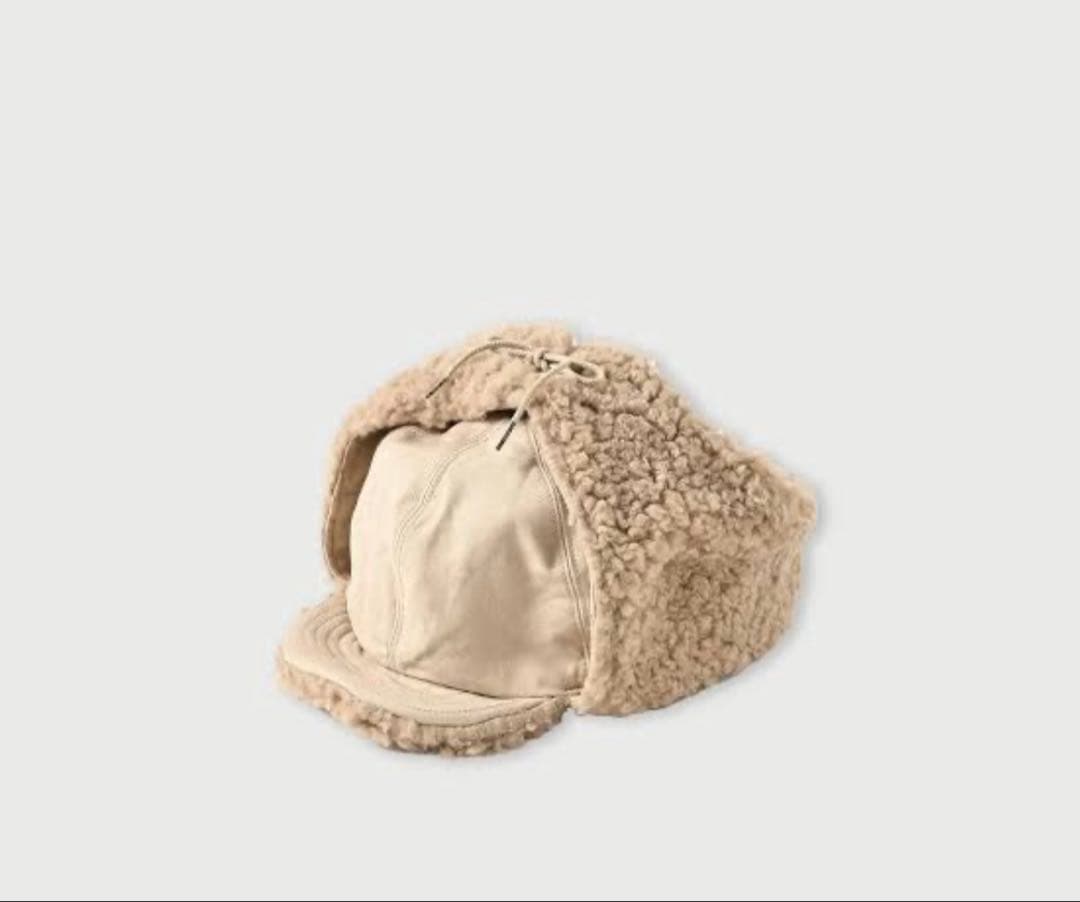 45R サテン×ボアのボンバーハット ベージュ 耳あて付き