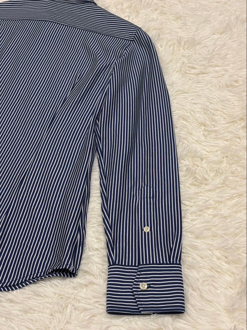 【新品】ポロラルフローレン ニットドレスシャツ ストライプ L ネイビー