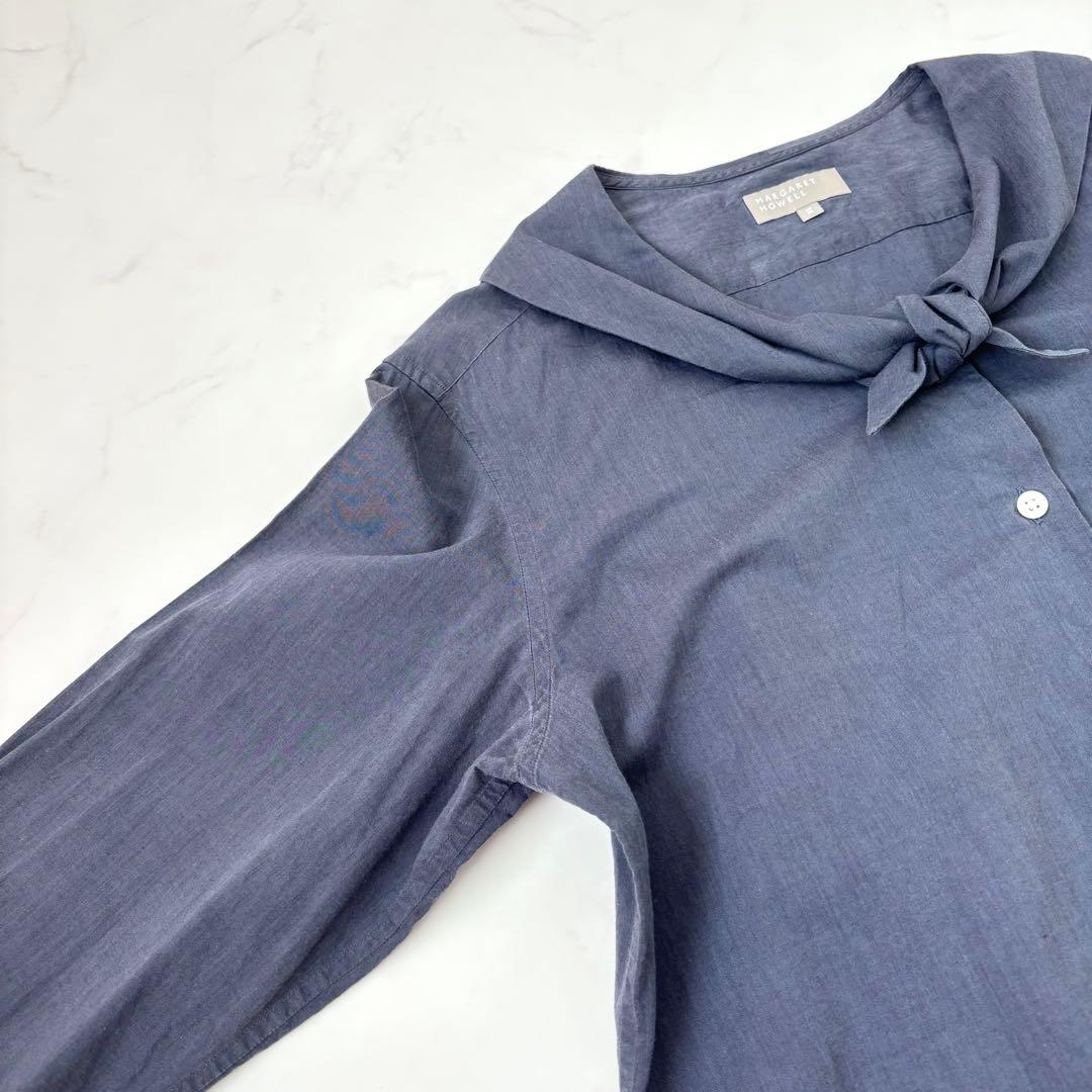 マーガレットハウエル ネッカチーフカラー コットンシャツ 長袖 L 日本製