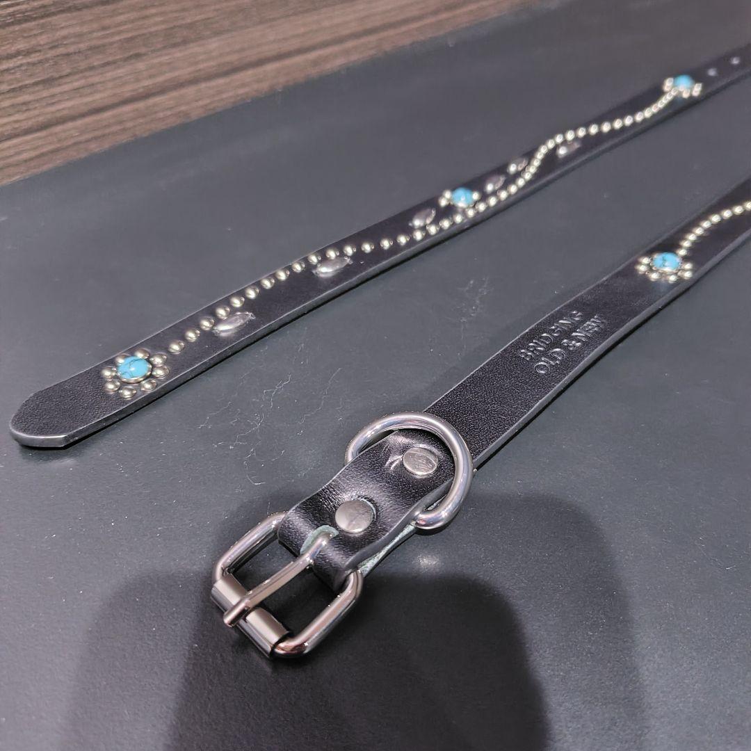 フラワーターコイズ■本革レザーフルスタッズナローベルト☆アメカジ古着ヴィンテージ