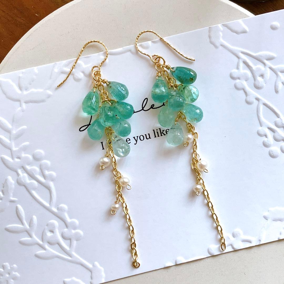 じばにゃん◆水晶/MOP/グリーンオニキス トリプレットストーンピアス