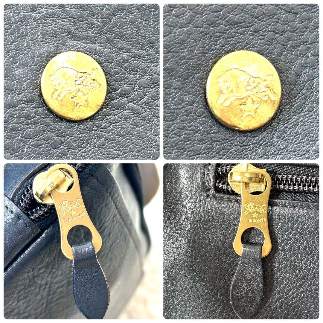 即完売品✨イルビゾンテ　ボディバッグ　ウエストポーチ　シボ革　斜め掛け　ネイビー