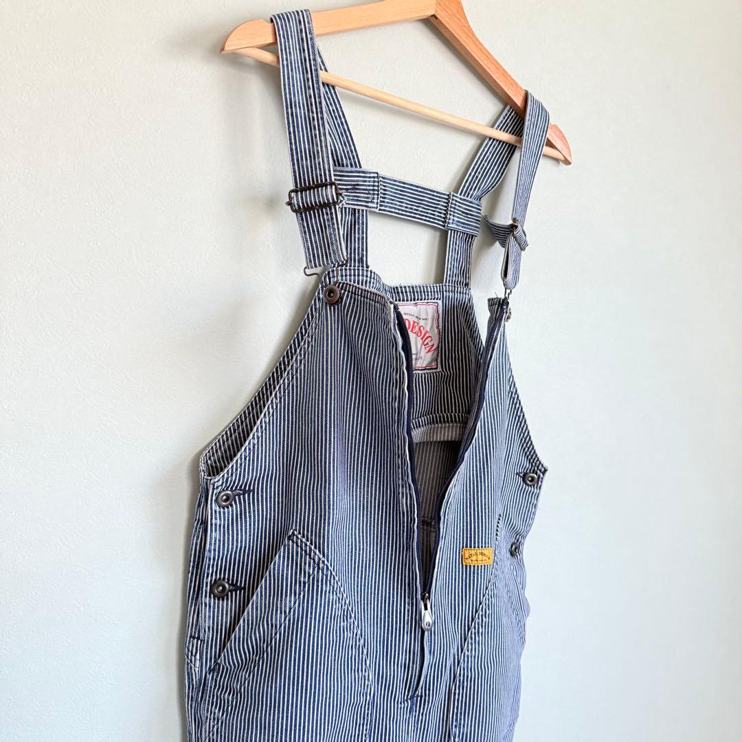 美品 natal design ネイタルデザイン オーバーオール ヒッコリー 縞