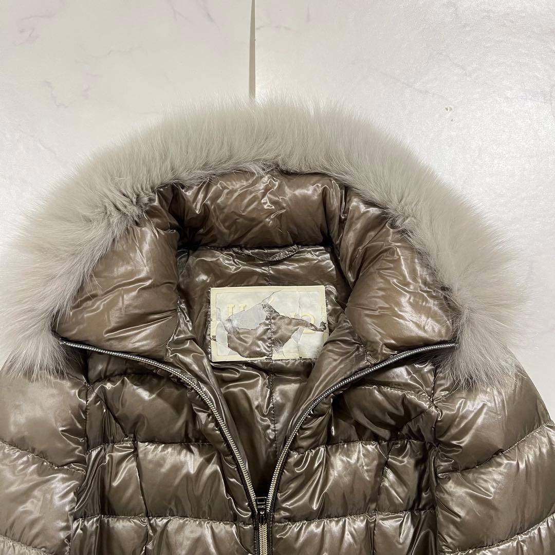 きゅうタグ付属 ヘルノ フォックスファー 着脱可 ダウンコート グレージュ