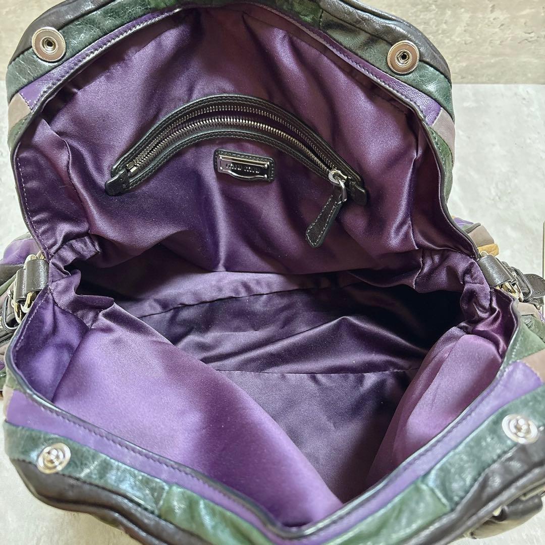 希少美品 miu miu パッチワーク ハンドバッグ Y2k マルチカラー 羊革