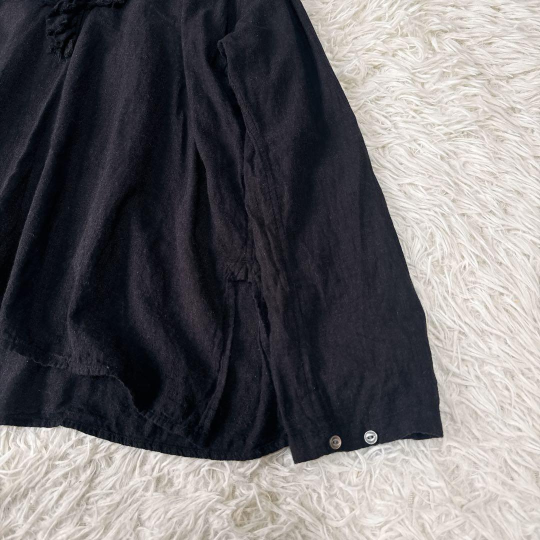 45R コットン100% フリルブラウス ブラック やわらか素材 ナチュラル風合