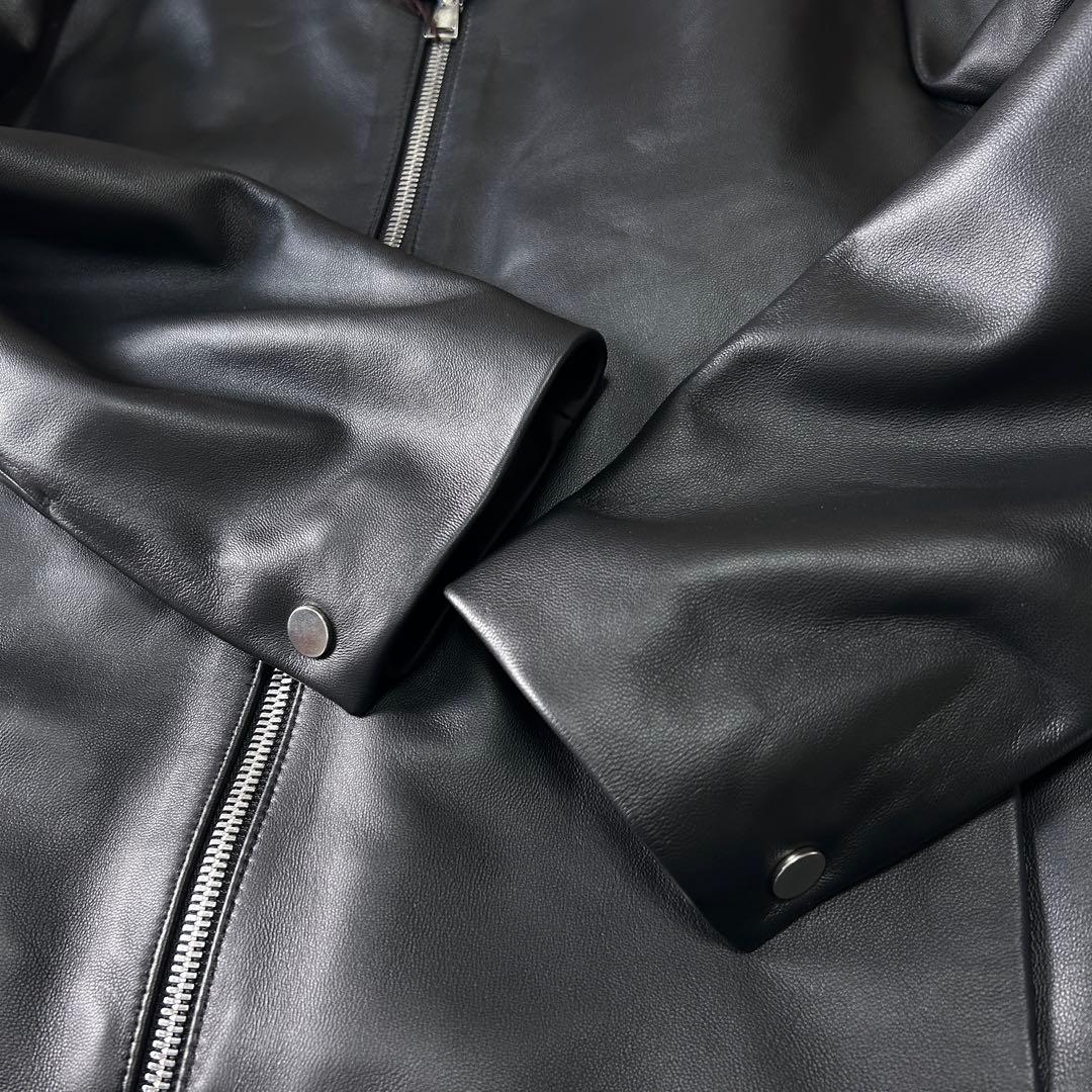 新品 未使用 25AWコムサメン ラムレザー シングルライダースジャケットM 黒