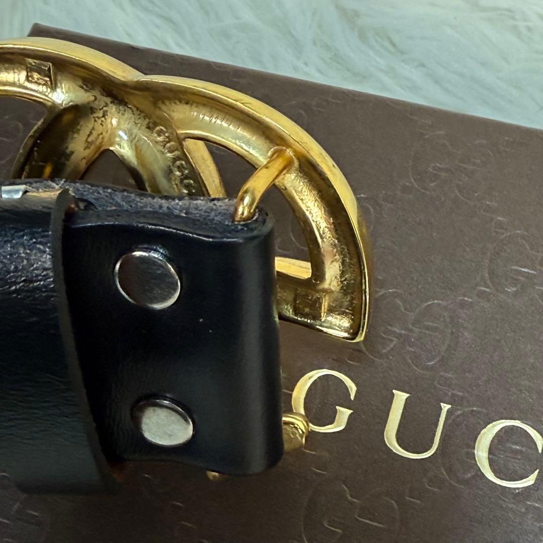 GUCCI グッチ ベルト GGロゴ ゴールド金具 黒 ビッグロゴ　刻印あり