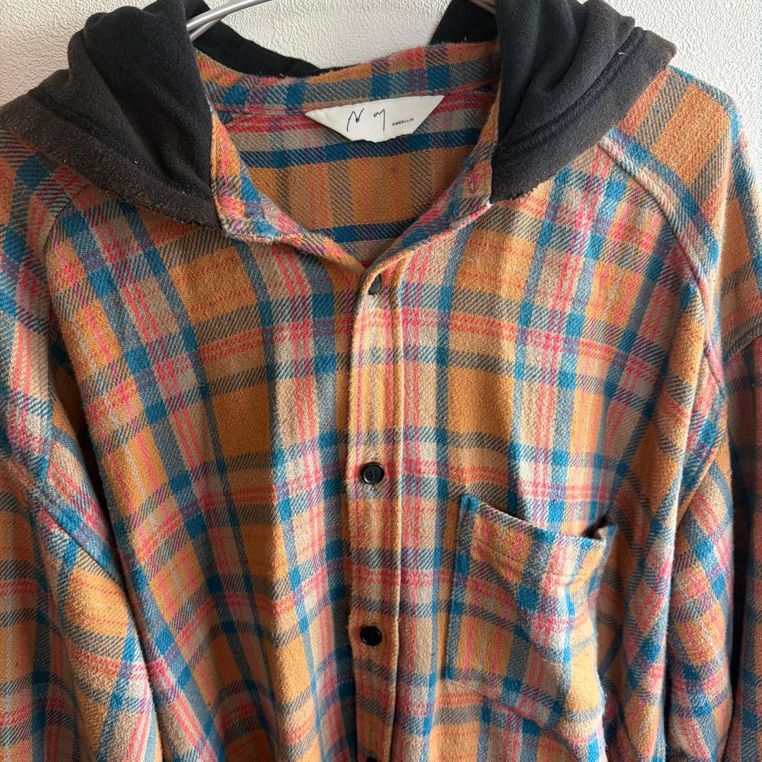 ANCELLM NEL CHECK HOODIE SHIRT CAMELサイズ1