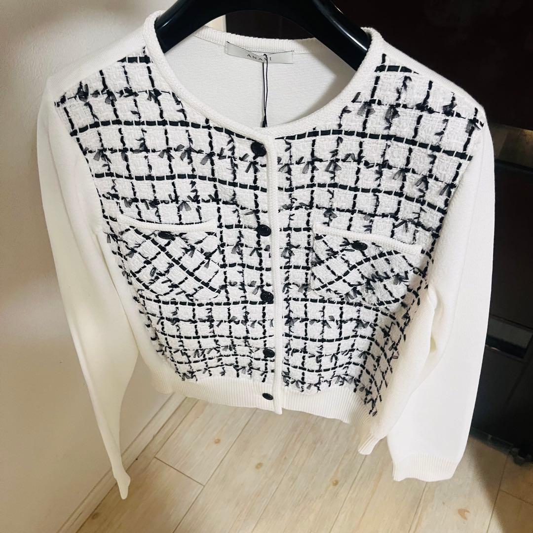 新品☆ANAYI チュールツイードニットコンビ カーディガン/セオリー、23区