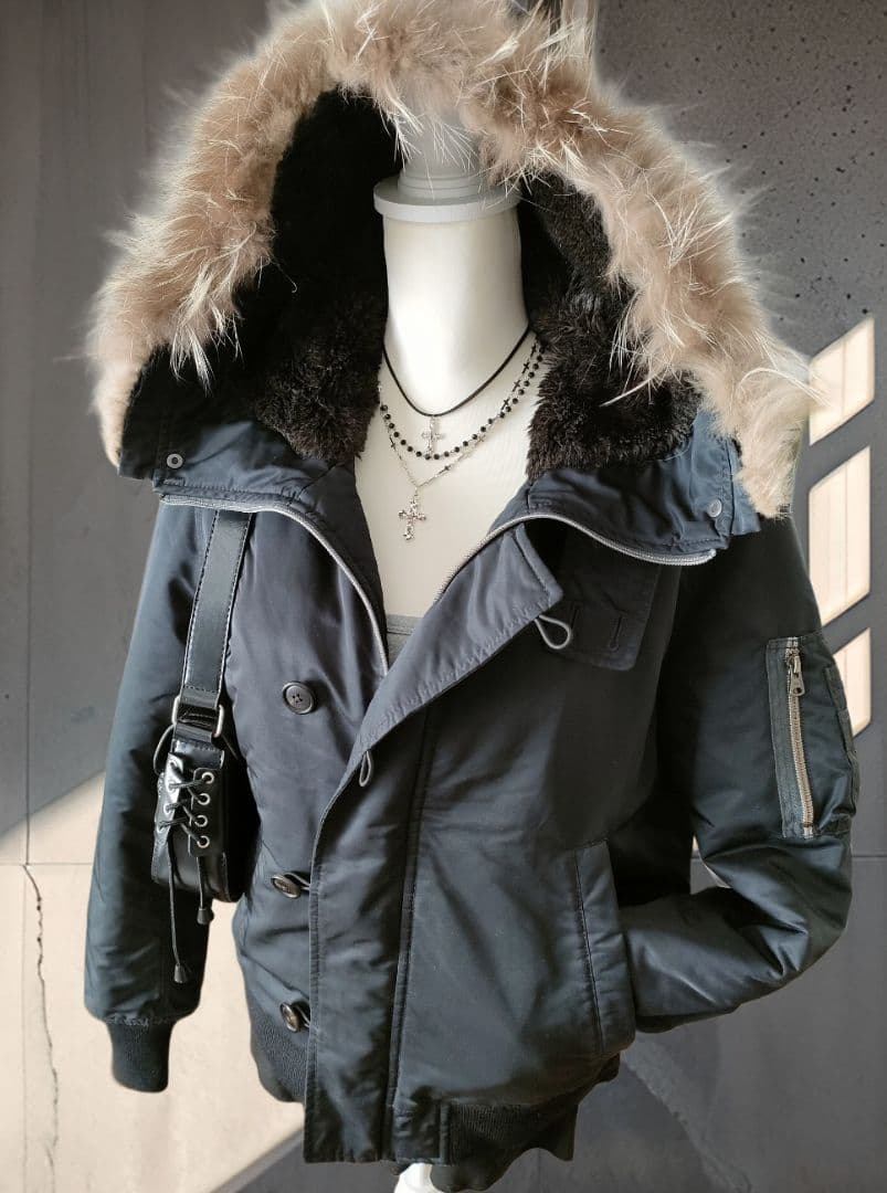 Y2K 00s N2B ファー付ジャケット ブラック 短丈 ギャル