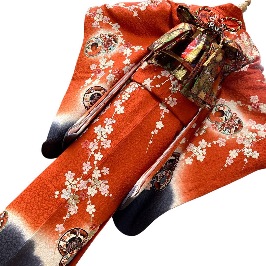 ◎mk-618　七五三　振袖　着物・襦袢・重ね衿　3点セット　絹　12-16