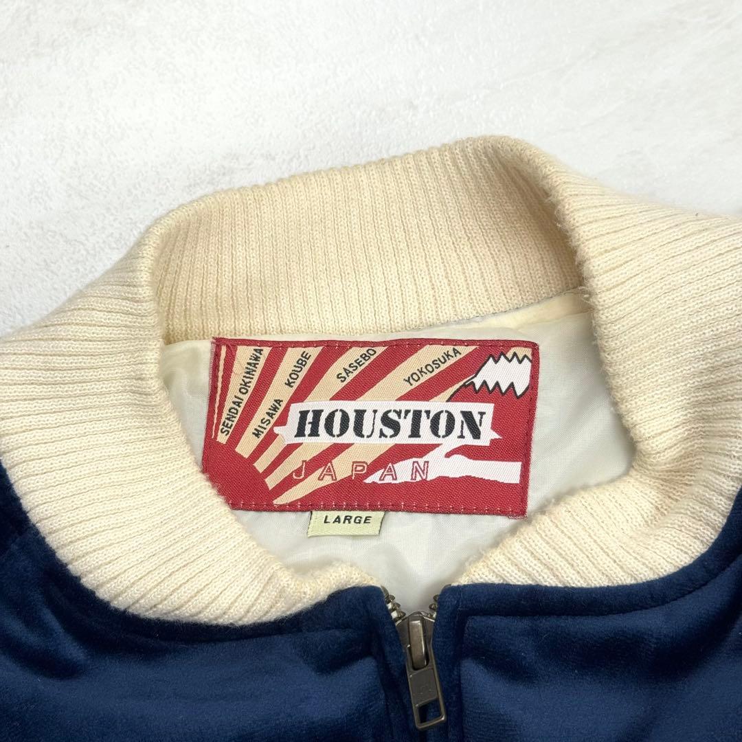 Houston スカジャン 別珍 龍 鳥 ベロア 刺繍 L ネイビー