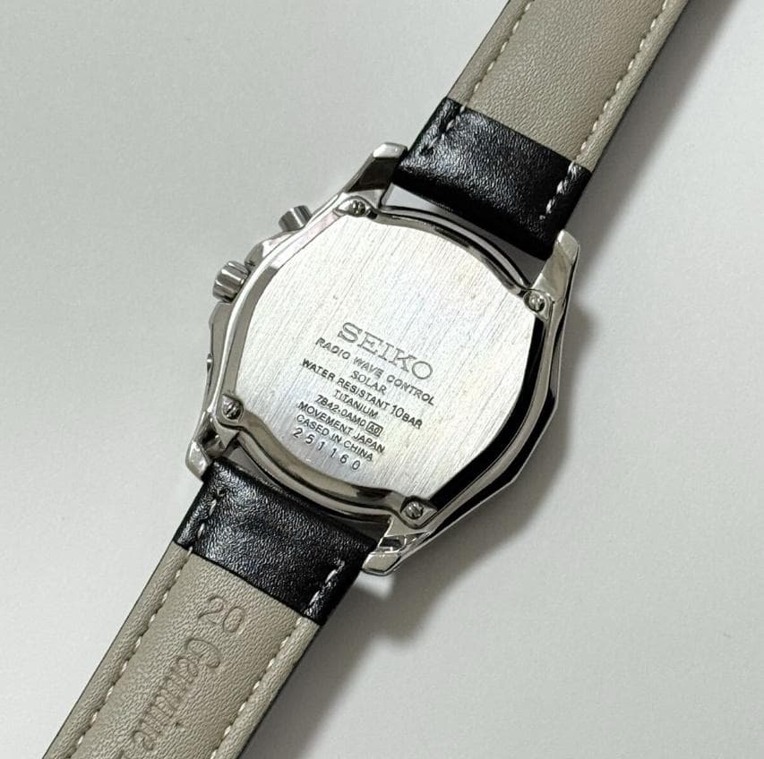 SEIKO チタン電波ソーラー 腕時計 黒 新品本革ベルト セイコー メンズ