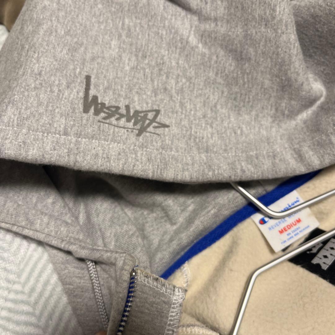 stussy champion コラボ　グレーダブルジップパーカー　厚手　裏起毛