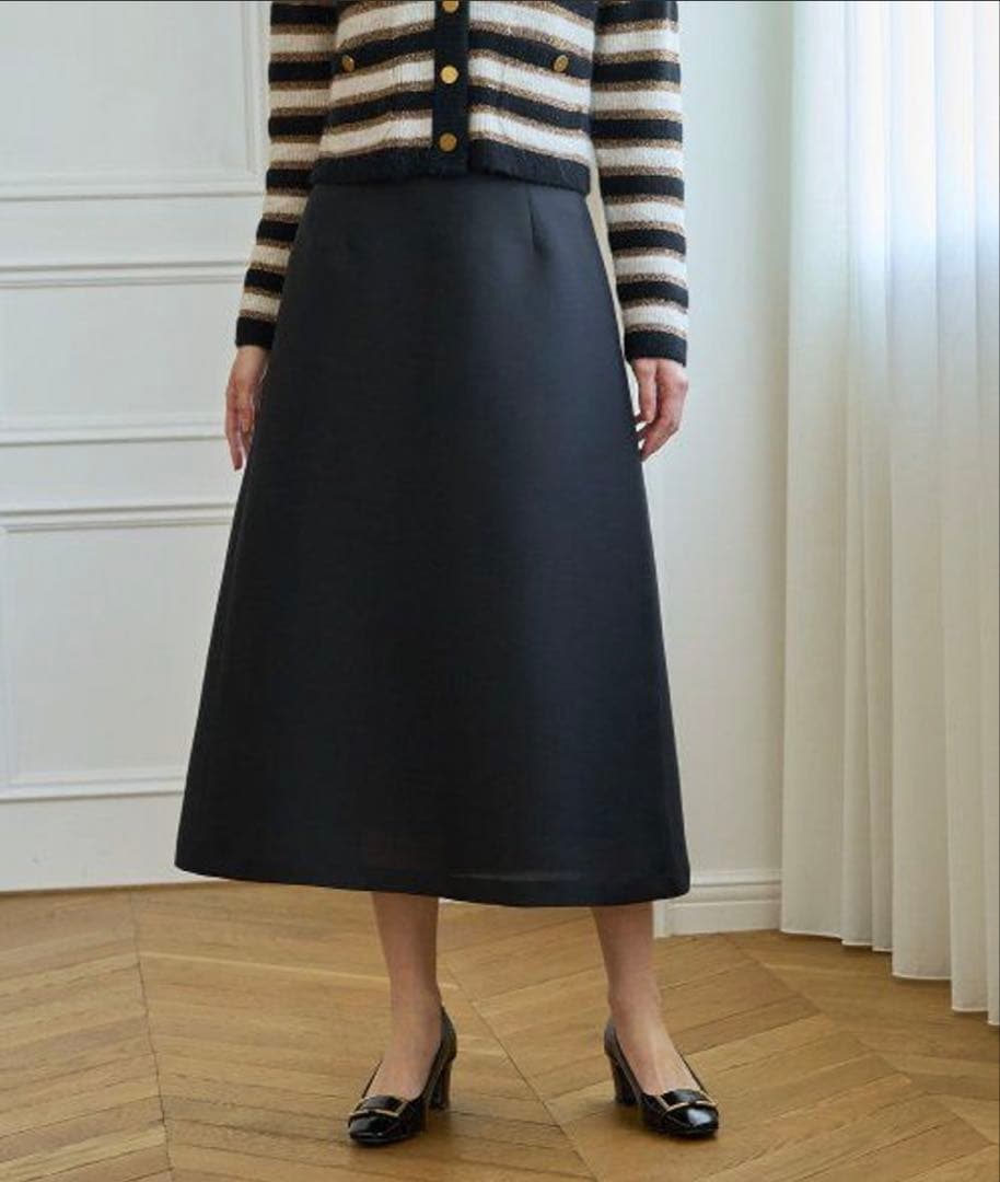 極美品 アナイ シルキーダブルクロスＡライン スカート ブラック 36 S