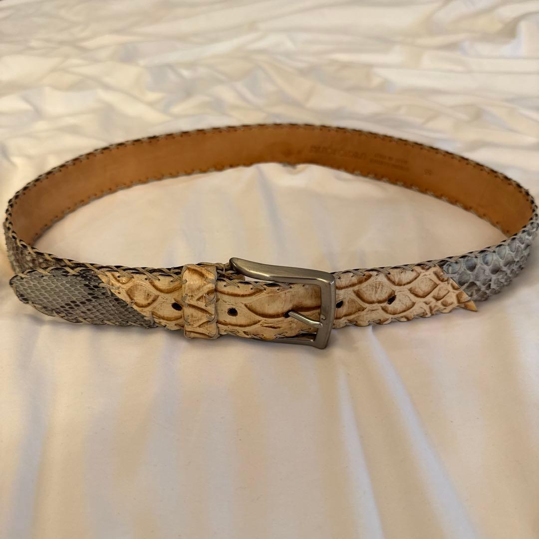【希少・本革】パイソンレザー ベルト ヘビ革 ナチュラルカラー 【イタリア製】