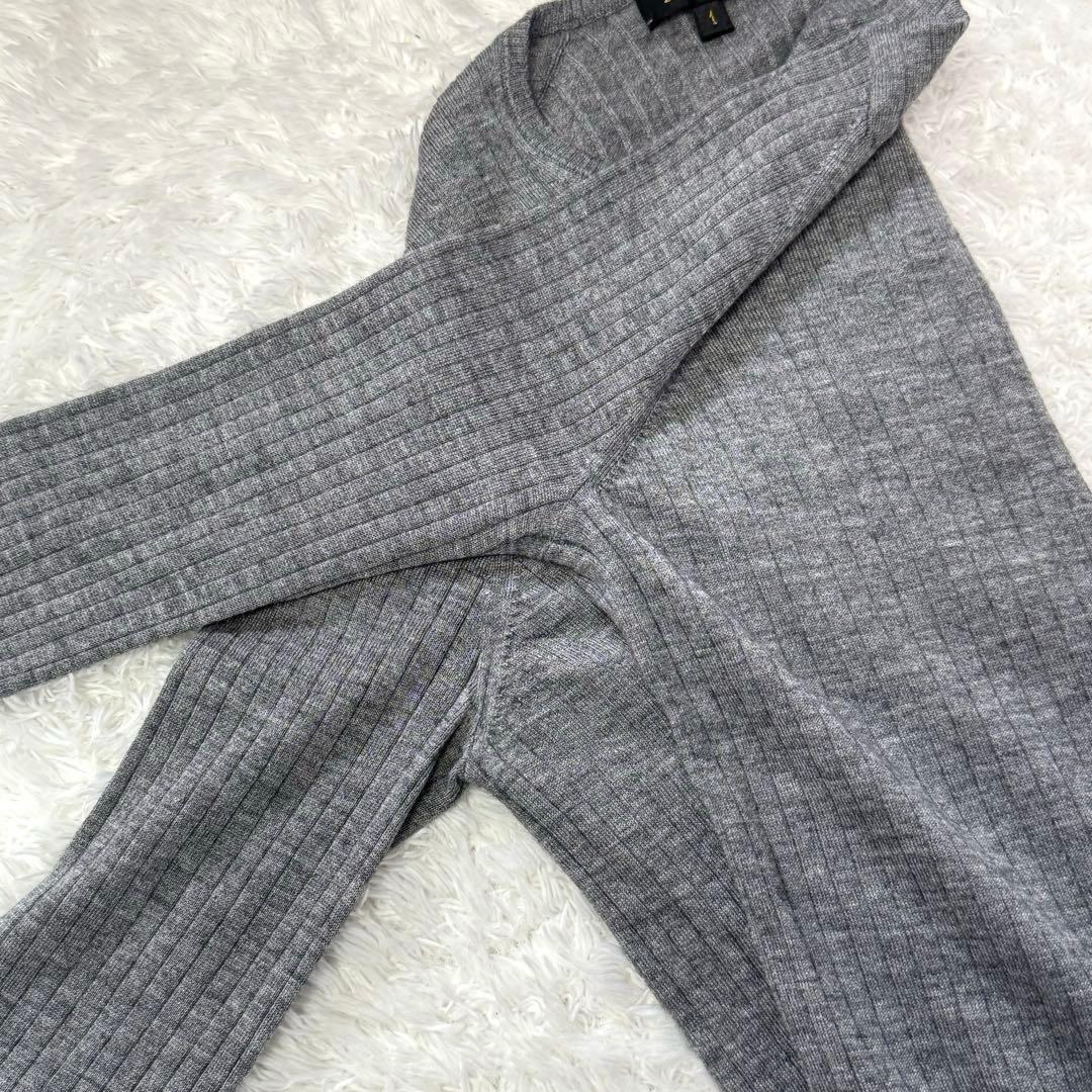 と*め様 ドゥロワー　18G カシミヤシルク リブクルーネックニット 薄手　グレ