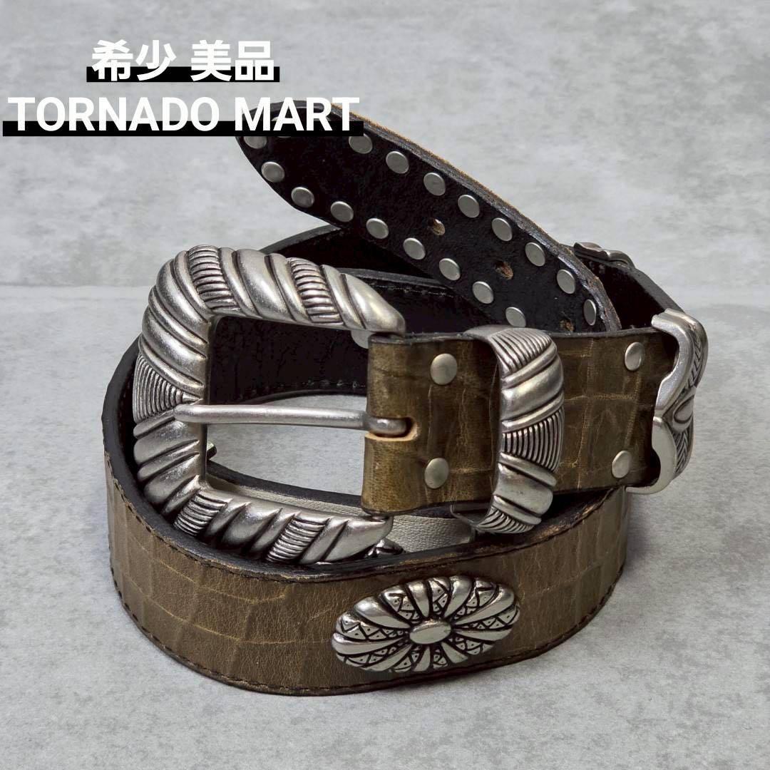 希少 美品 TORNADO MART クロコ ウエスタンベルト レザー スタッズ