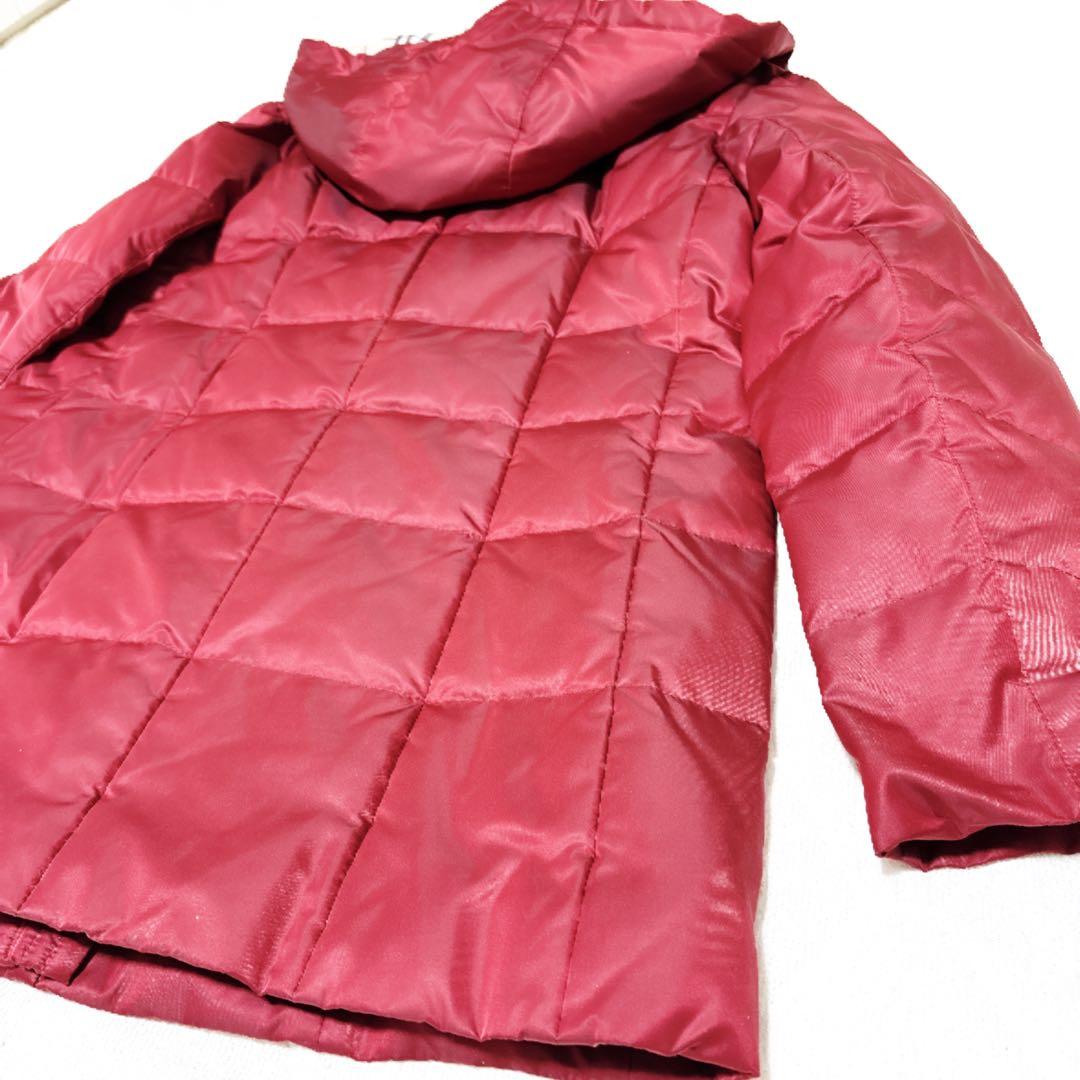 新品級 バーバリーロンドン ダウン ノバチェック 総柄 フード 赤 M 三陽商会