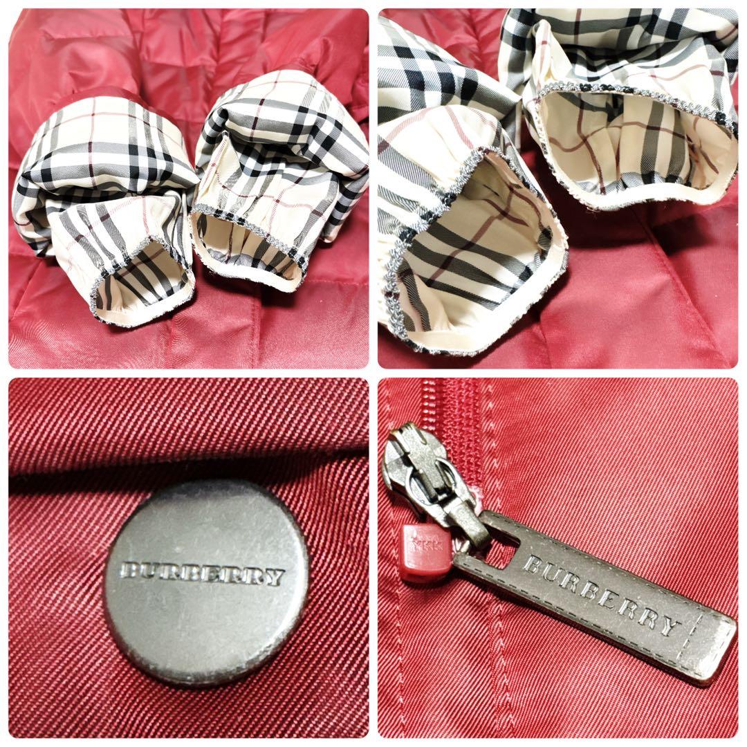 新品級 バーバリーロンドン ダウン ノバチェック 総柄 フード 赤 M 三陽商会