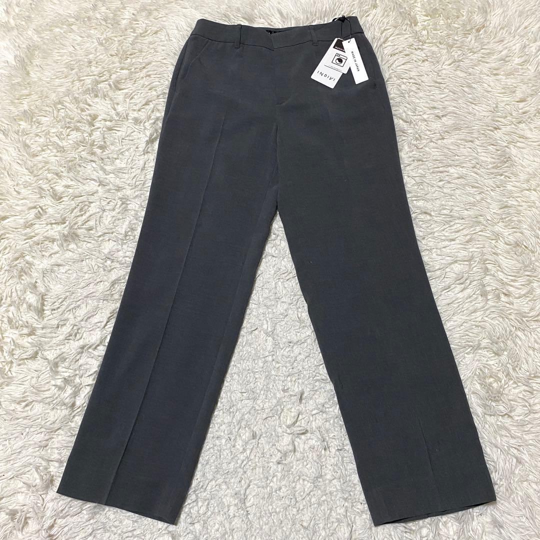 美品✨Indivi スーツ セットアップ ノーカラー グレー ジャケット パンツ