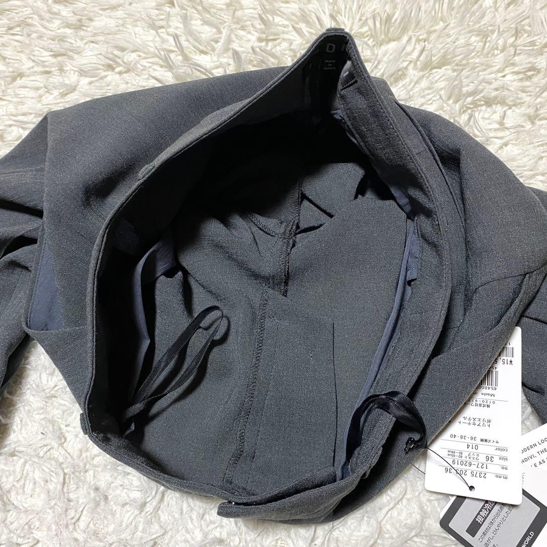 美品✨Indivi スーツ セットアップ ノーカラー グレー ジャケット パンツ