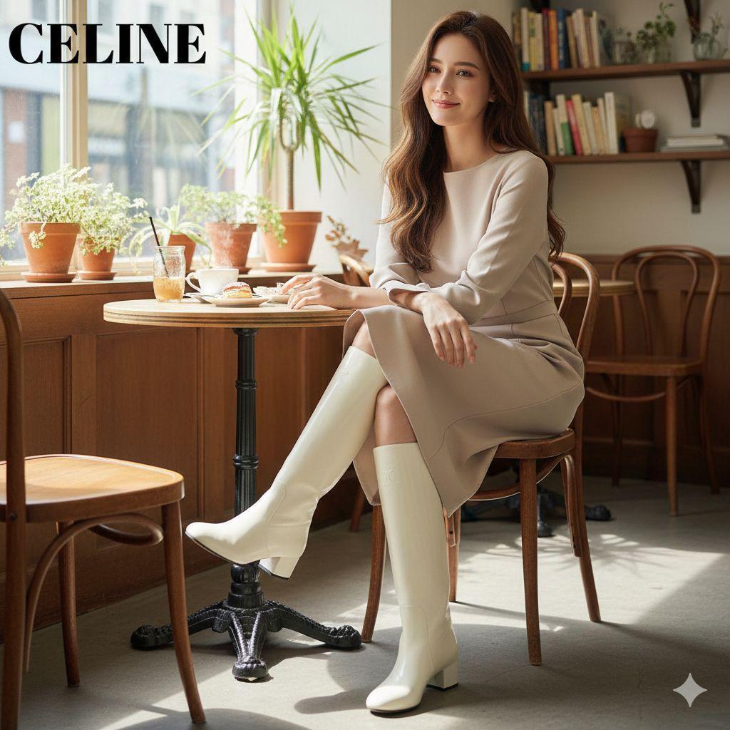 【美品】CELINE トリオンフ ハイブーツ ホワイト 36 23cm相当