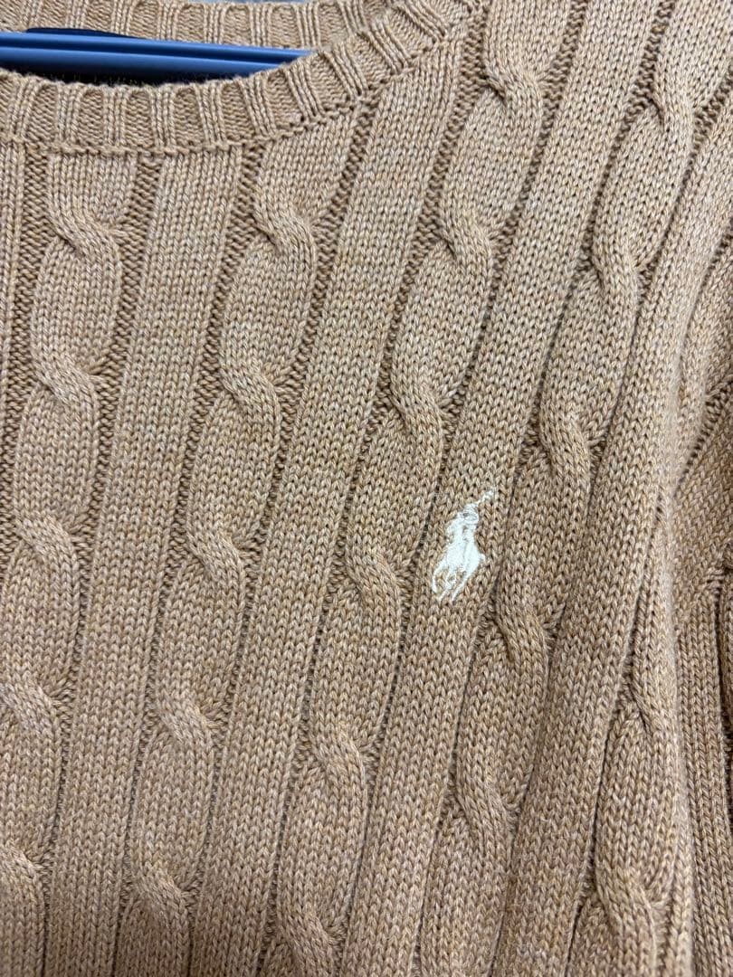 美品　ポロラルフローレン ケーブルニットコットンセーター 長袖 ベージュ XL