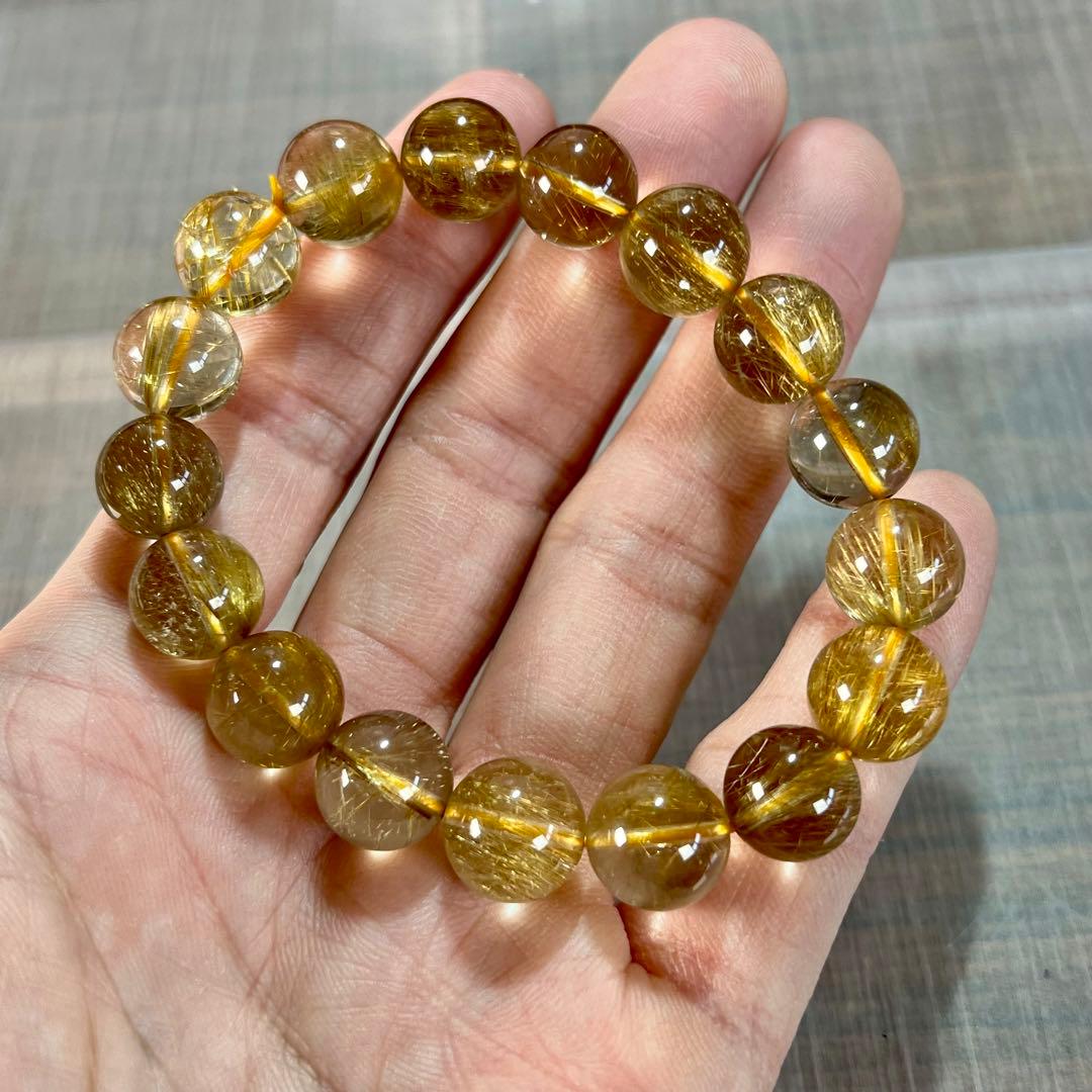 針美しさと透明度抜群　高品質　ゴールドルチルブレスレット　2