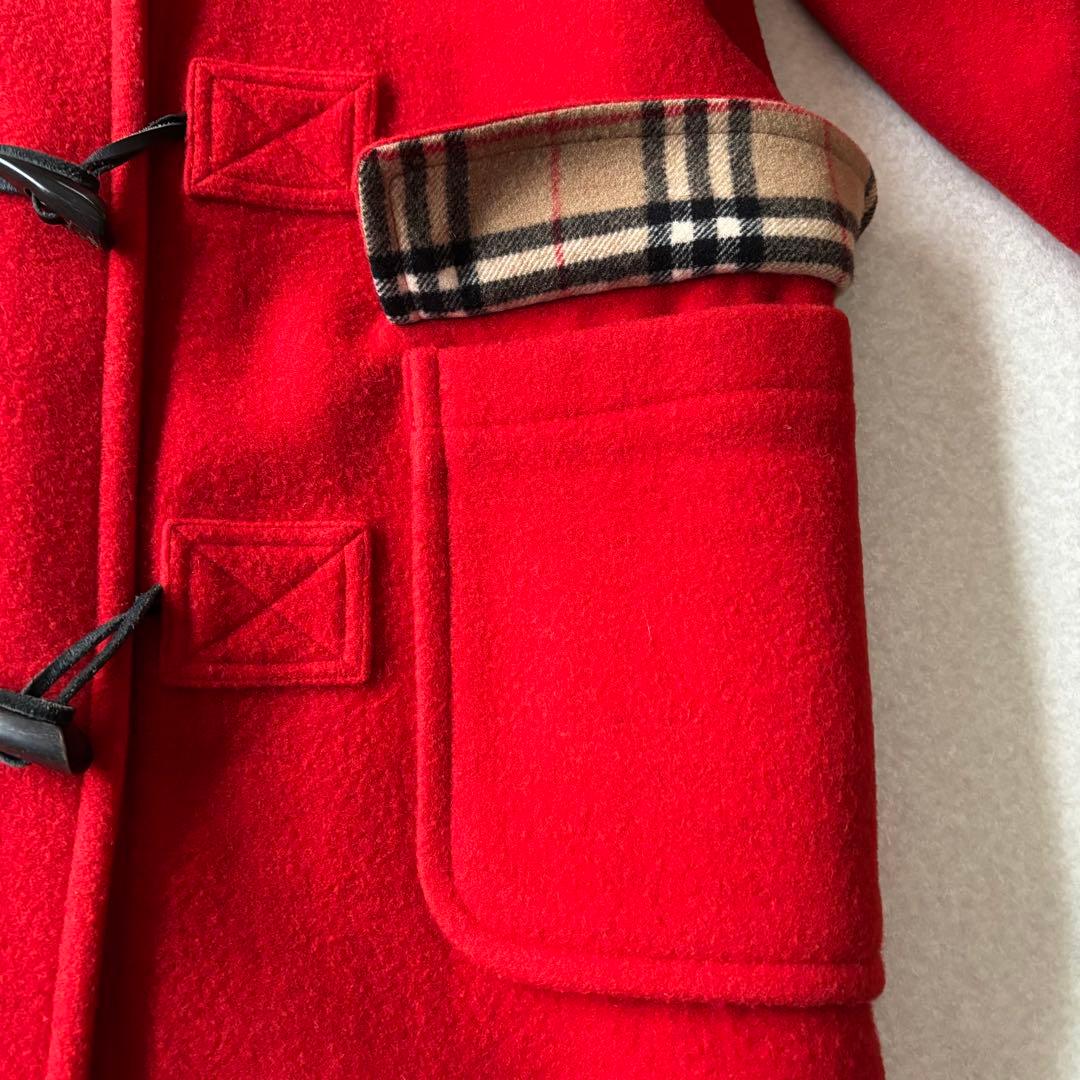 【美品】バーバリー　ウール　ダッフルコート　Ｌ　赤　ノバチェック