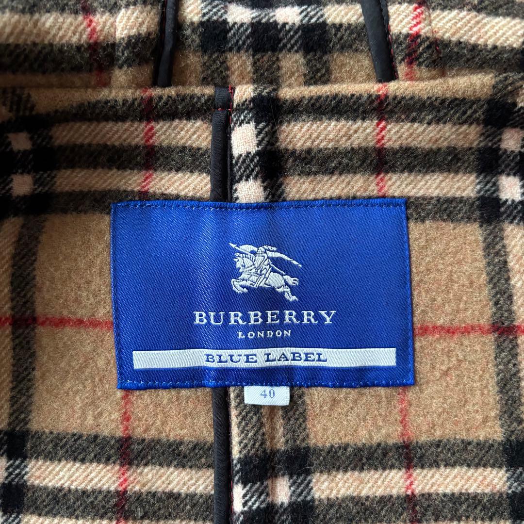 【美品】バーバリー　ウール　ダッフルコート　Ｌ　赤　ノバチェック