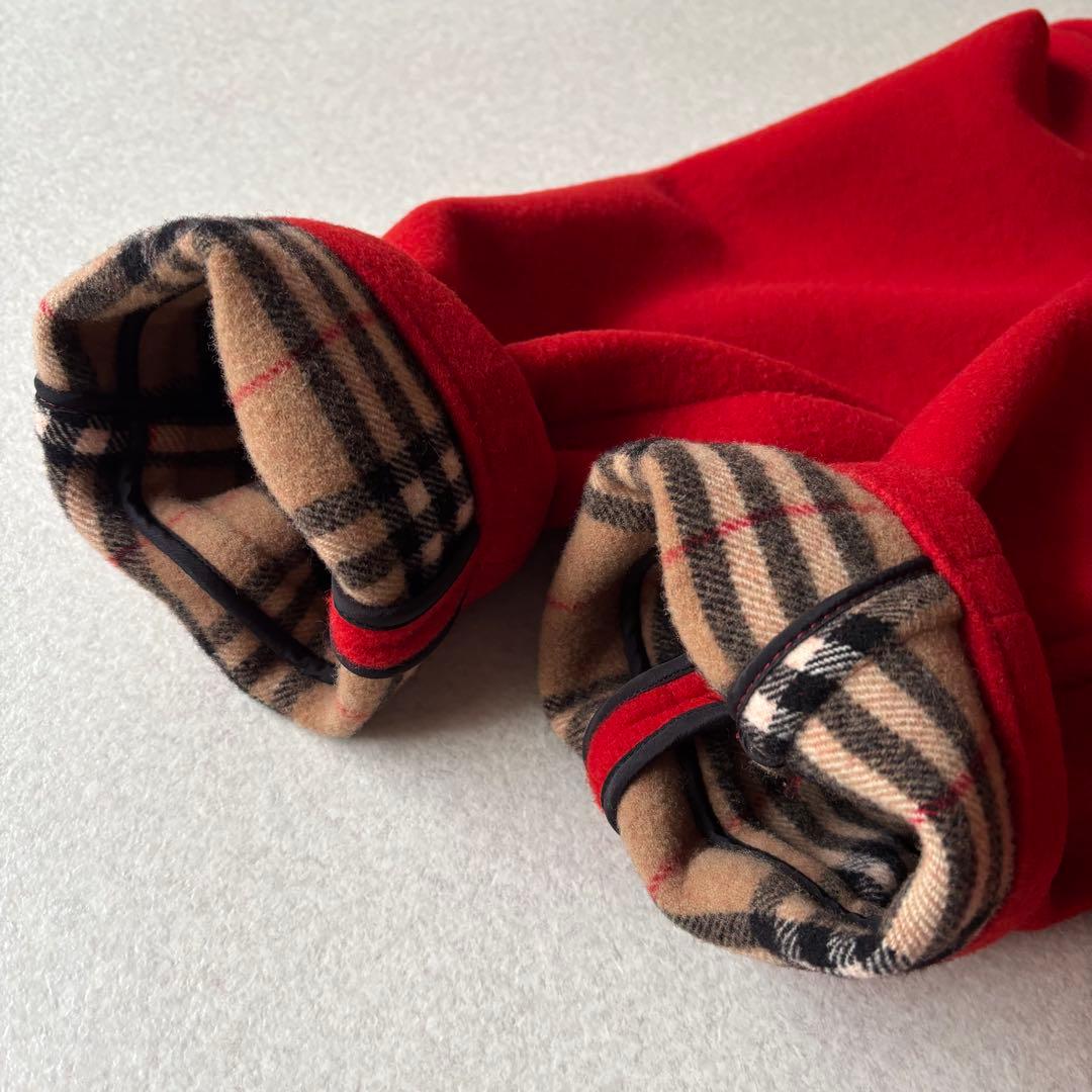 【美品】バーバリー　ウール　ダッフルコート　Ｌ　赤　ノバチェック