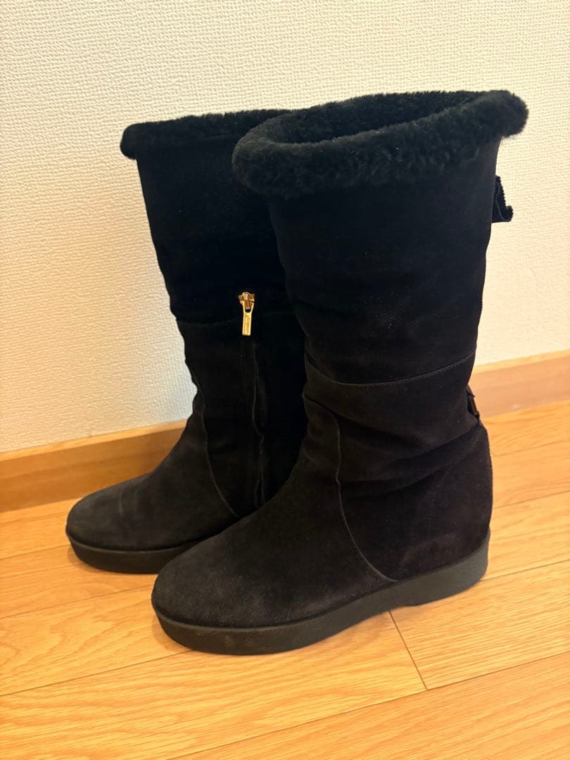 【中古】フェラガモ ロングムートンブーツ スエード 2way サイズ8