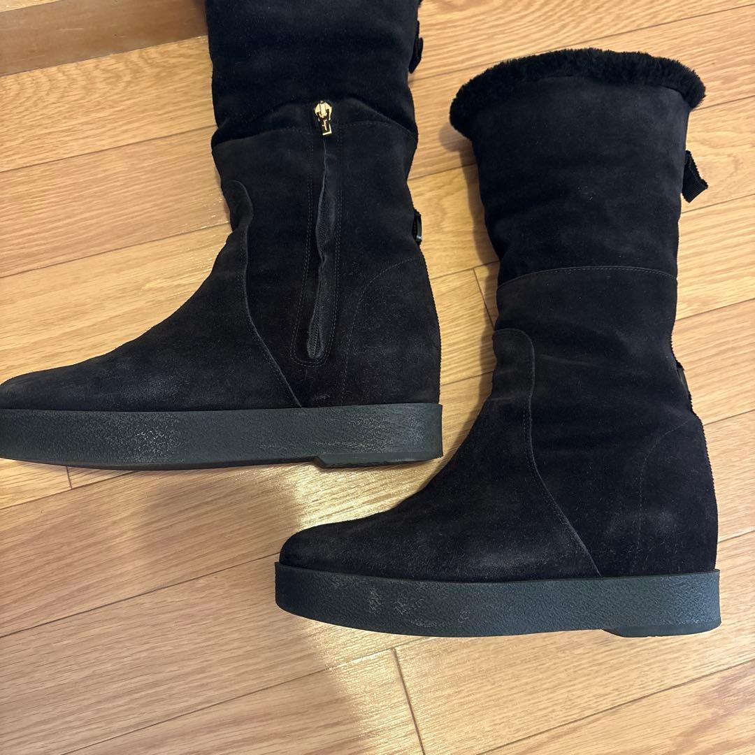 【中古】フェラガモ ロングムートンブーツ スエード 2way サイズ8