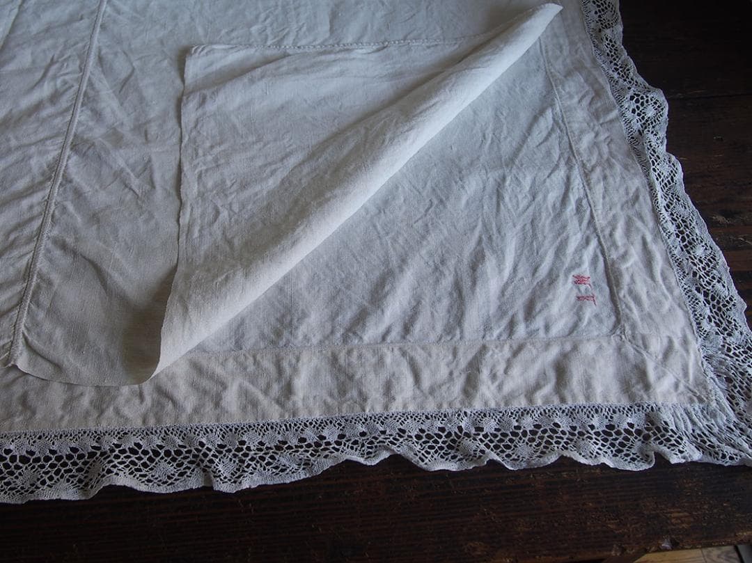 ニードルレースとクロス刺繍 シーツ ベッドリネンン ホワイトリネン/K167