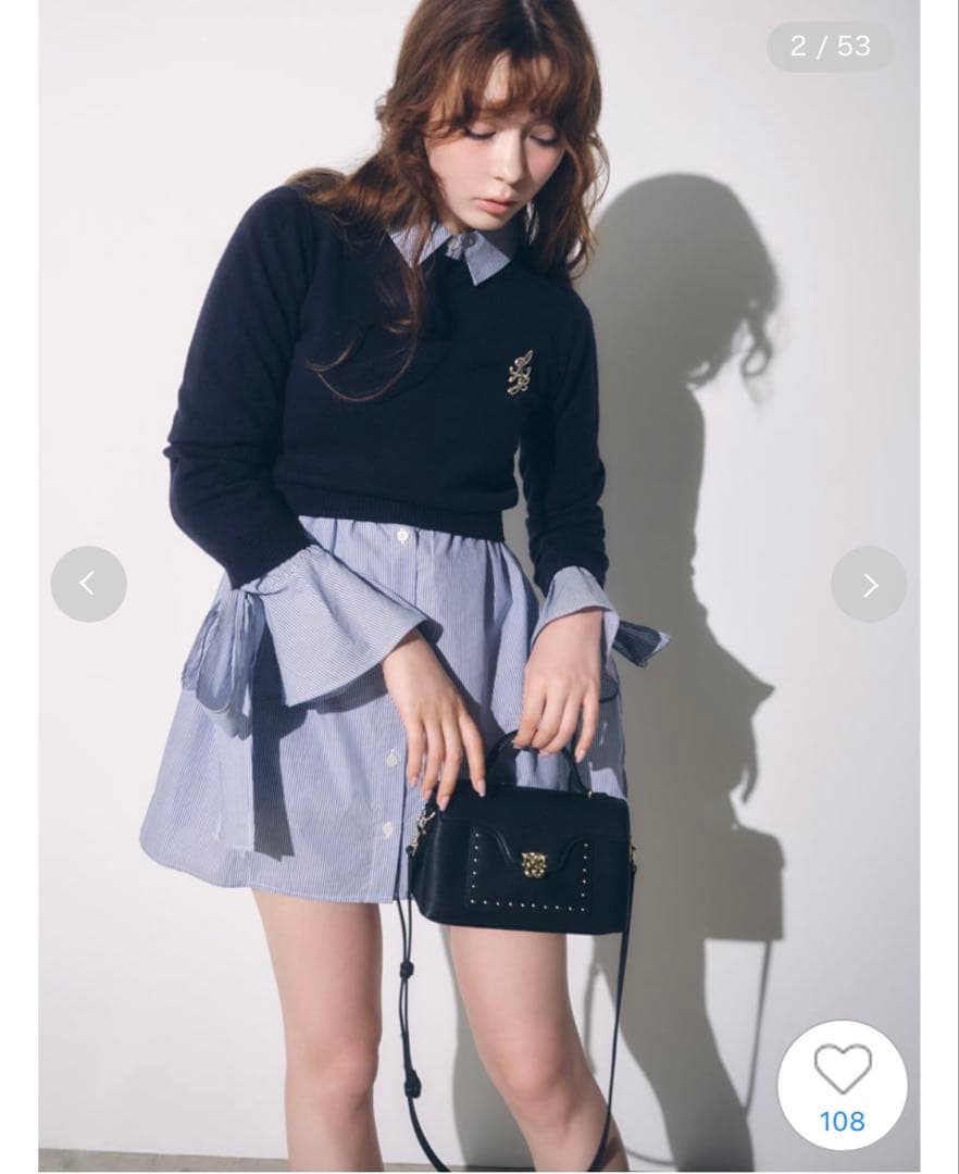 スナイデル　今期新作　ニットセットブローチ付きミニシャツワンピース