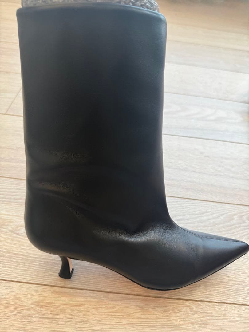 美品　ワイドシャフトブーツ　ミドル　本革　ペリーコサニー