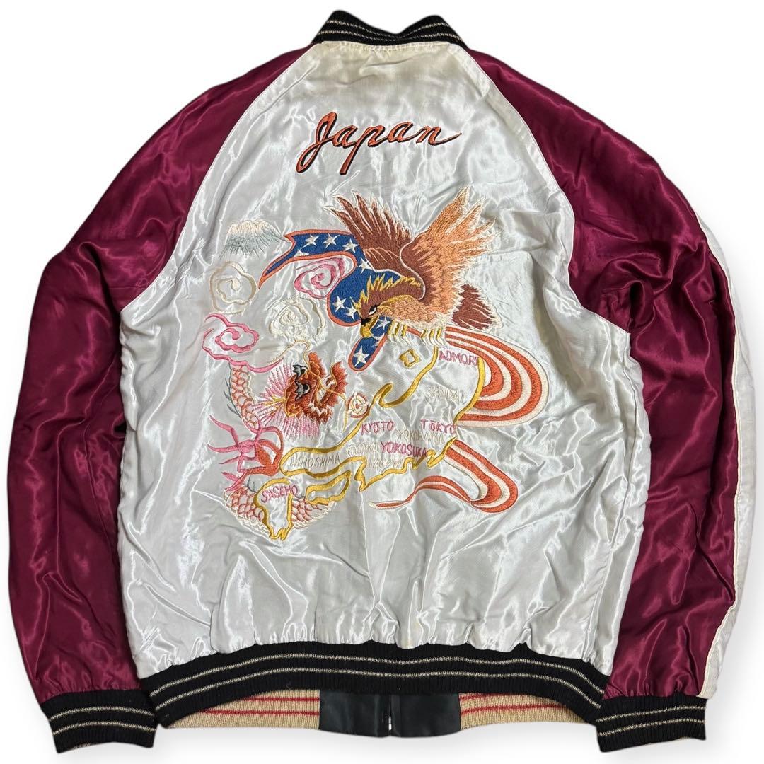 東洋 リバーシブル サテン スカジャン スーベニアジャケット 龍 鷹 日本地図