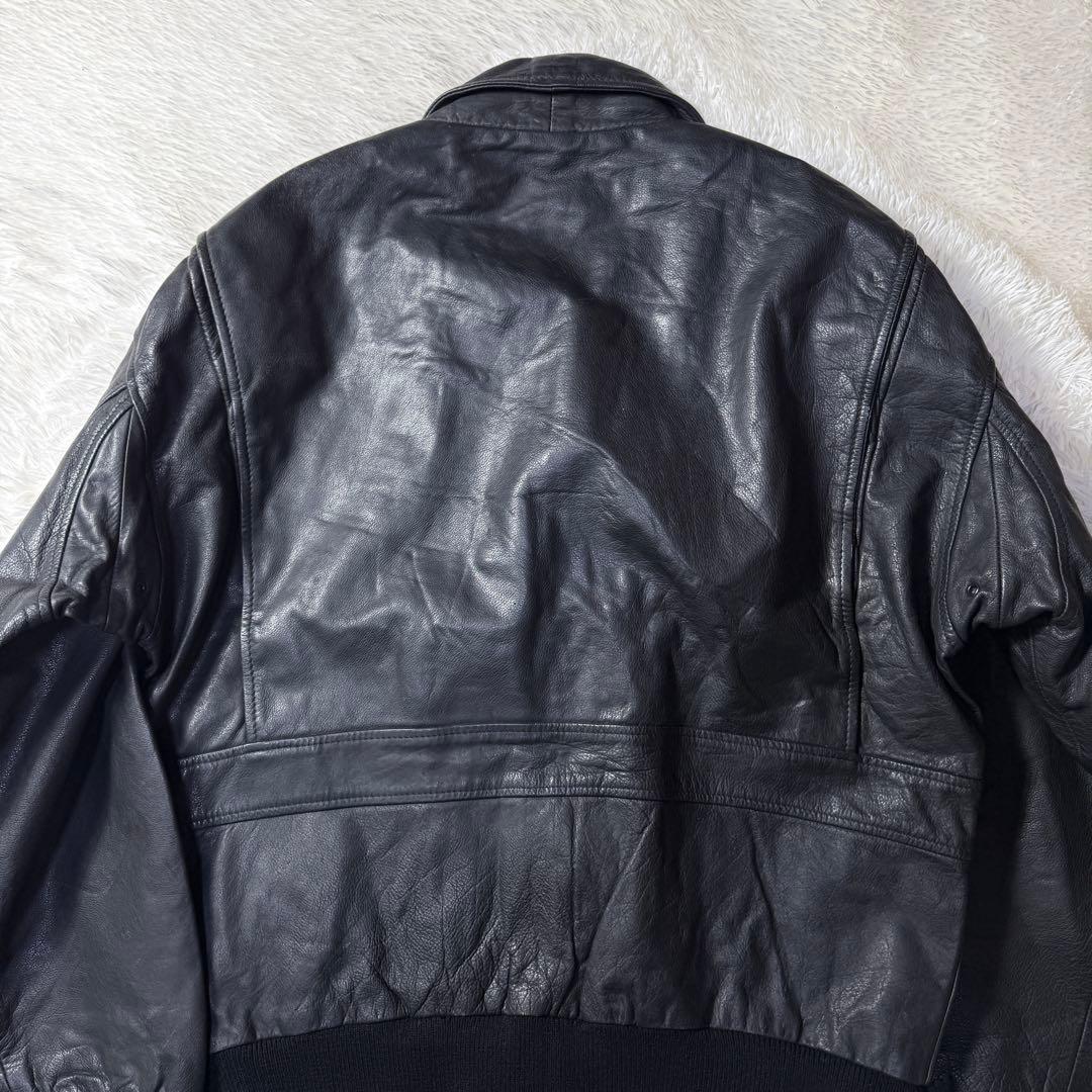 【ユーロ】90s A-2 ブラックレザー フライトジャケット XL 本革